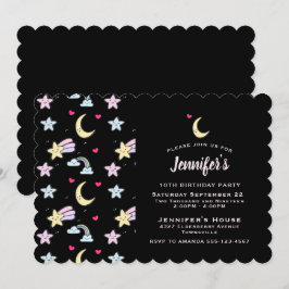 Invitación Luna Caprichosa, Estrellas y Nubes en Cumpleaños N