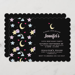 Invitación Luna caprichosa, estrellas y nubes en cumpleaños n