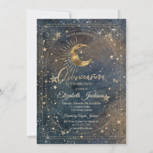Invitación Luna Celeste Estrellas Marco Galaxia Oscura Quince