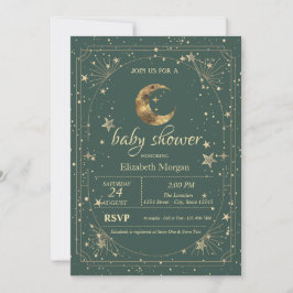 Invitación Luna Celeste Estrellas Marco Verde
