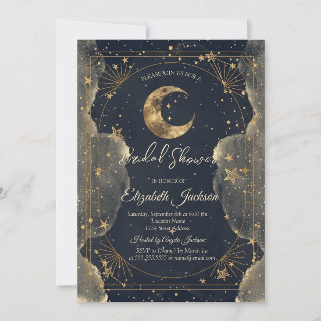 Invitación Luna Celeste Estrellas Nubes Marco  Despedida de S (Anverso)