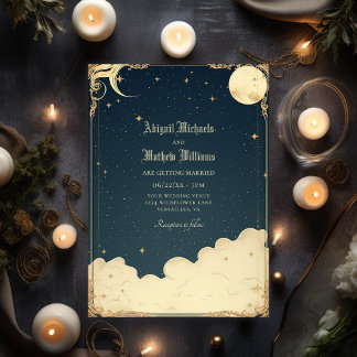 Invitación Luna celeste vintage y estrena Boda místico