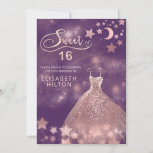 Invitación Luna celeste y estrellas caligrafía dulce dieciséi