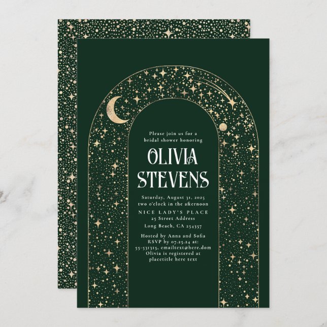Invitación Luna celeste y estrellas ducha de novia (Anverso / Reverso)