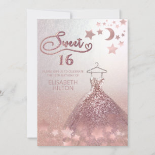Invitación Luna celeste y estrellas subió oro dulce dieciséis