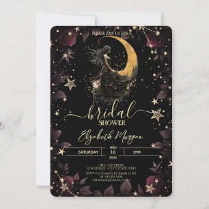 Invitación Luna Celestial, Chica, Flores Estrellas Ducha Brid