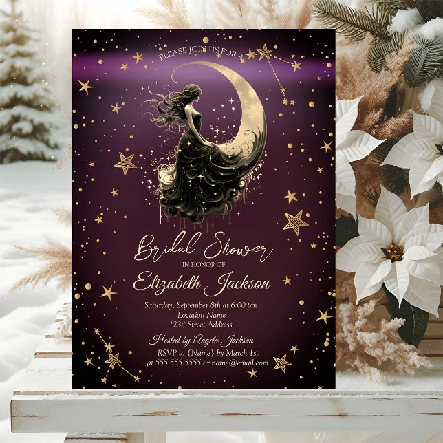Invitación Luna Celestial, Chica Stars Burgundy Bridal Shower (Subido por el creador)