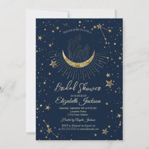 Invitación Luna Celestial, Ducha Azul de Novias Estrellas Dia