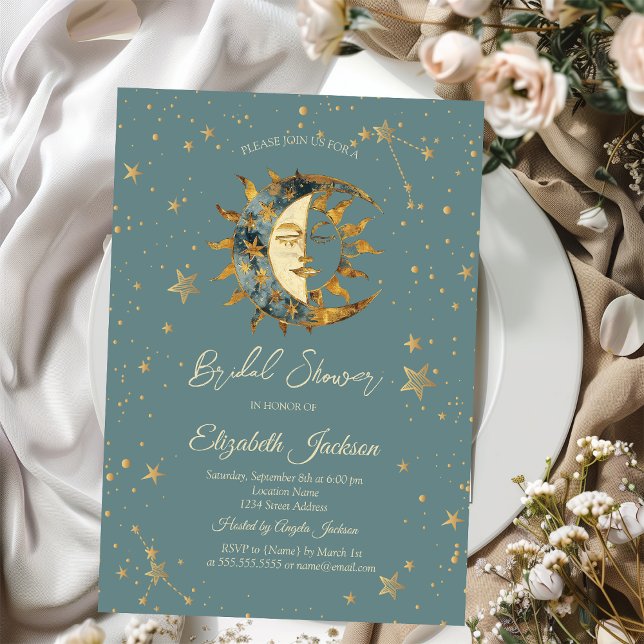 Invitación Luna Celestial, Ducha Verde Bridal de Sun Stars (Subido por el creador)