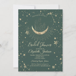 Invitación Luna celestial, estrellas Diamante Verde Despedida