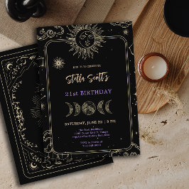 Invitación Luna Celestial Mística Negra 21 cumpleaños