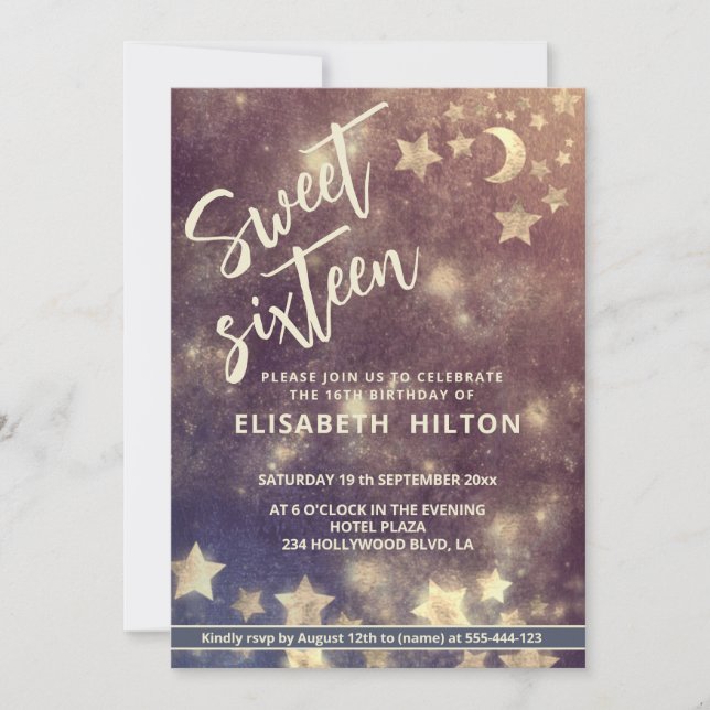 Invitación Luna Celestial moderna de Guay y estrellas dulces  (Anverso)