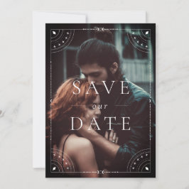 Invitación Luna Celestial Oscura y Estrellas Guardar fecha