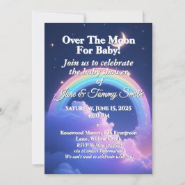 Invitación Luna Celestial y Estrellas Arcoiris Baby Shower