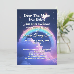 Invitación Luna Celestial y Estrellas Arcoiris Baby Shower