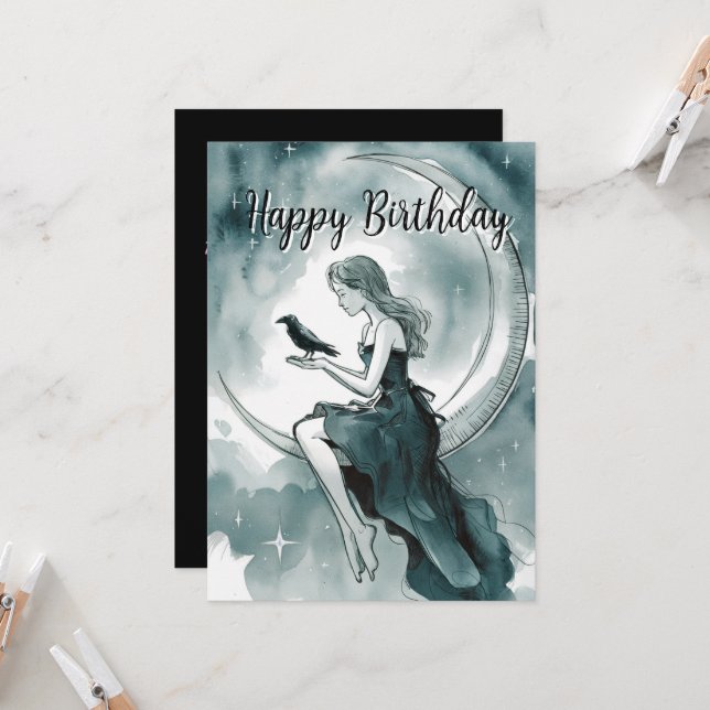 Invitación Luna Celestial Y Estrellas, Cumpleaños Chica y Cro (Anverso/Reverso In Situ)