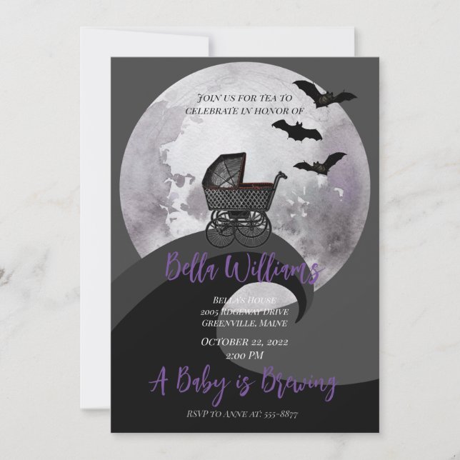 Invitación Luna completa Bat Bat Witchen Baby Shower (Anverso)