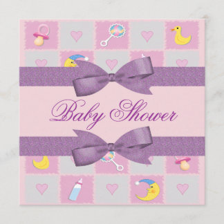 Invitación Luna, corazones y juguetes bebés Girly Baby Shower