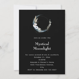 Invitación Luna creciente azul con flores blancas de Hallowee