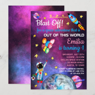 Invitación Luna de cohete de globo arcoiris astronauta en el 