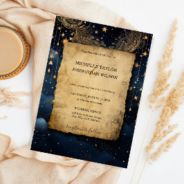Invitación Luna de estrellas mística celestial de oro azul de