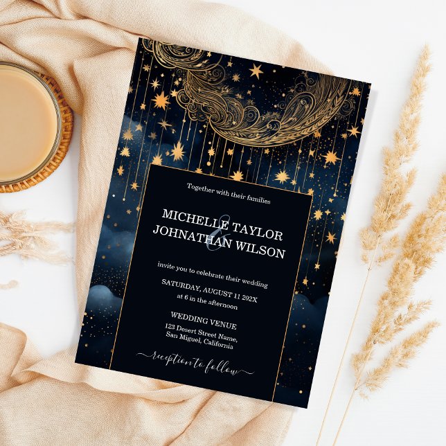 Invitación Luna de estrellas mística celestial de oro azul de (Subido por el creador)