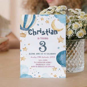 Invitación Luna de Estrellas y globos Niños fiesta de cumplea