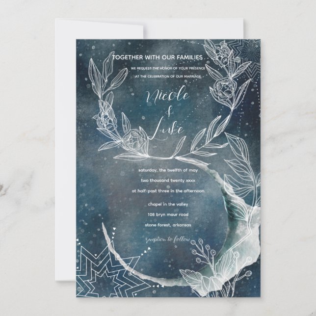 Invitación Luna de Flor Azul Celestial (Anverso)