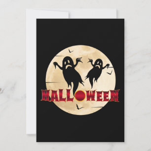 Invitación Luna de Halloween Silueta Fantasmas Murciélagos