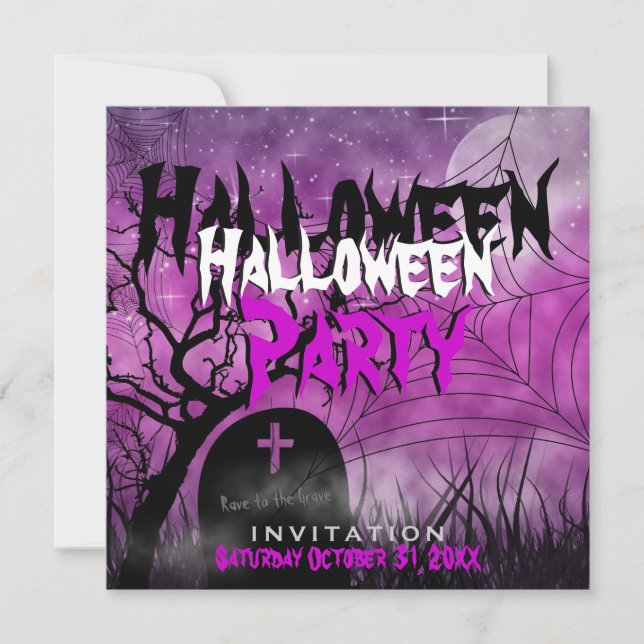 Invitación Luna de Halloween+Telaraña Rosa+Negro (Anverso)