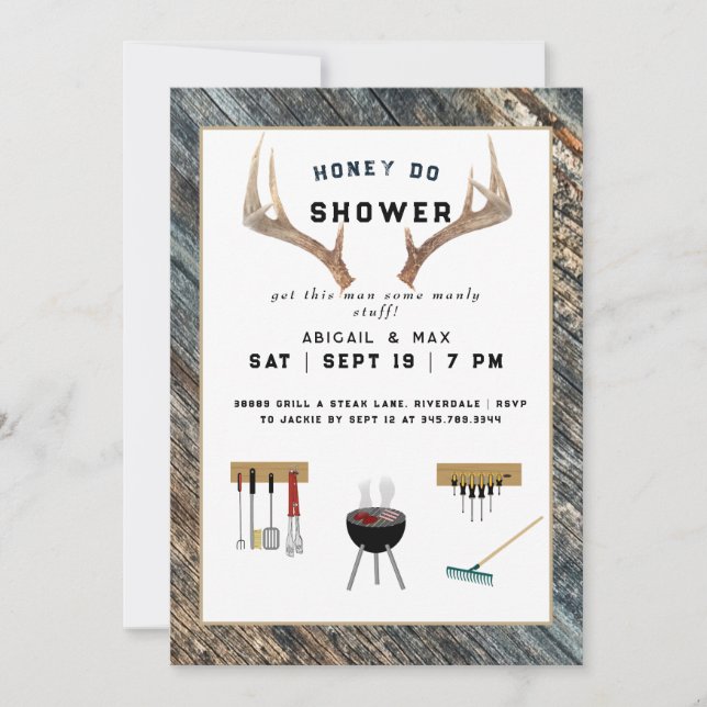 Invitación Luna de miel de ciervo rústico para boda de pareja (Anverso)