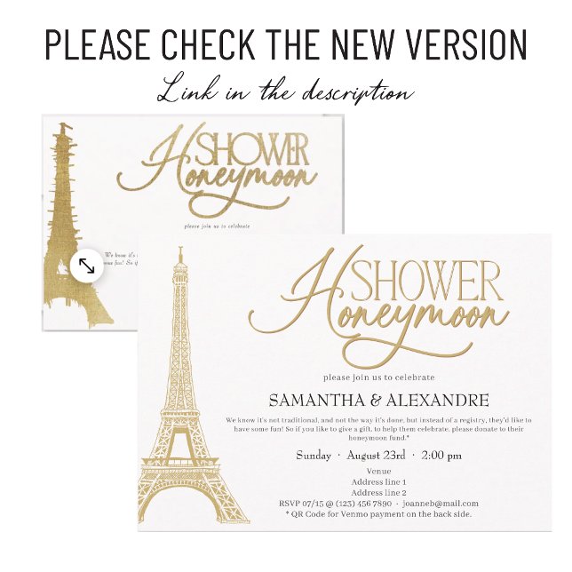 Invitación Luna de Miel Francesa en París Eiffel para Fiesta  (https://www.zazzle.com/paris_french_honeymoon_fund_couples_wedding_shower_invitation-256146756916093)