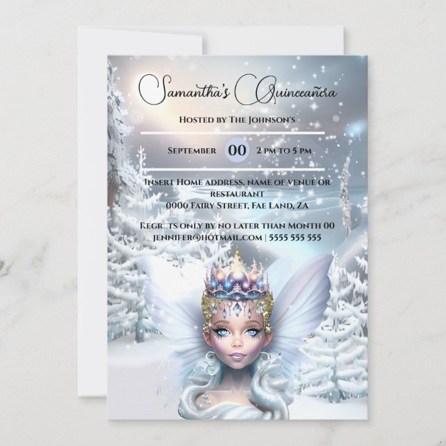 Invitación Luna de nieve azul del bosque de hadas de princesa (Anverso)