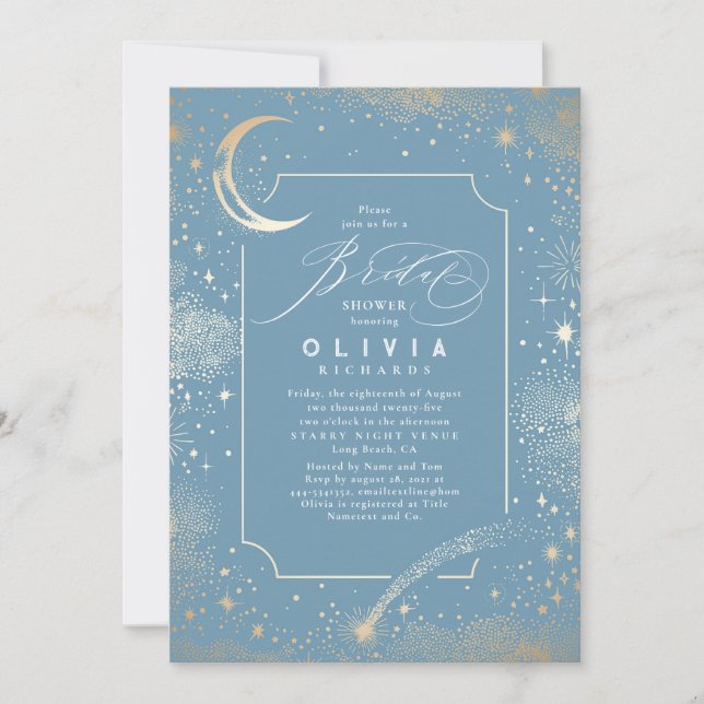 Invitación Luna de Noche Starry Ducha nupcial Mística Celesti (Anverso)