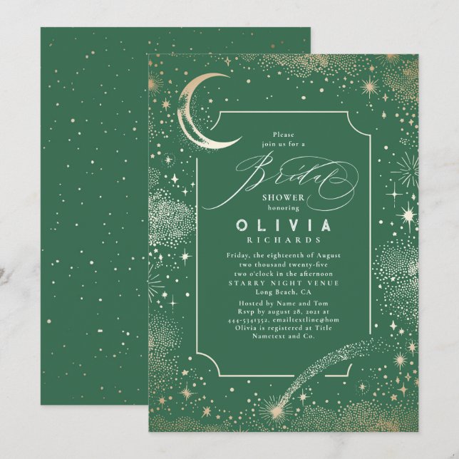 Invitación Luna de Noche Starry Ducha nupcial Mística Celesti (Anverso / Reverso)