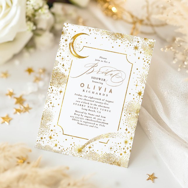 Invitación Luna de Noche Starry Ducha nupcial Mística Celesti (Celestial Starry Night Bridal Shower Invitation)