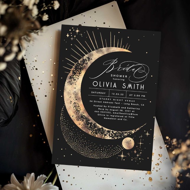 Invitación Luna de Noche Starry Ducha nupcial Mística Celesti (Celestial Mystical Bridal Shower Invitation)