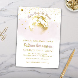 Invitación Luna de Oro Rosa y Baby Shower Celestial Estrellas