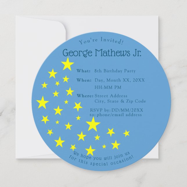 Invitación Luna de Oro Starry sobre Fiesta de cumpleaños de n (Anverso)