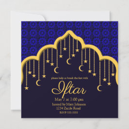 Invitación Luna de Oro y Estrellas Ramadán, azul