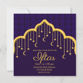 Invitación Luna de Oro y Estrellas Ramadán, morado