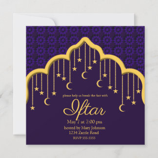 Invitación Luna de Oro y Estrellas Ramadán, morado