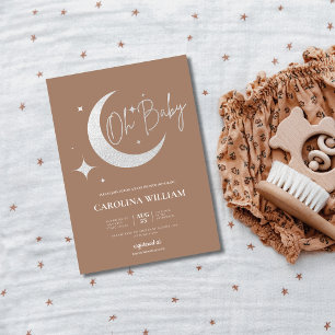 Invitación Luna de purpurina plateado y estrellas oh ducha de