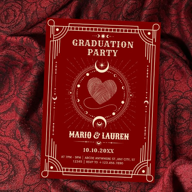 Invitación Luna de tarot boho de romance rojo Graduación (Subido por el creador)