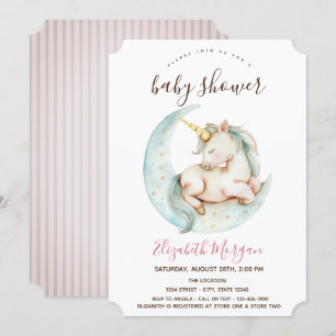 Invitación Luna de Unicornio con Rayas Rosas Baby Shower  