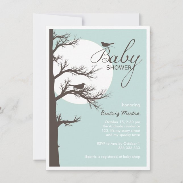 Invitación Luna del árbol del pájaro de Halloween Baby Shower (Anverso)