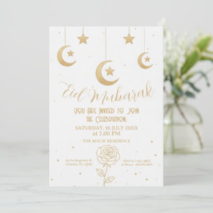 Invitación Luna Dorada y Estrellas Feliz Eid Mubarak Invitaci
