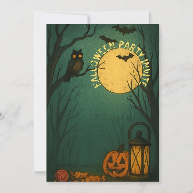 Invitación Luna espeluznante de Halloween (Anverso)