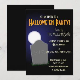 Invitación Luna espeluznante de Halloween y lápida