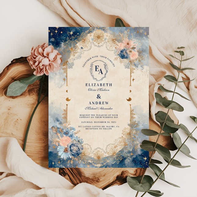 Invitación Luna estrellada y Boda floral (Subido por el creador)